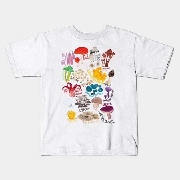 Mushrooms, Mushrooms, Mushrooms Kids T-Shirt by louweasely